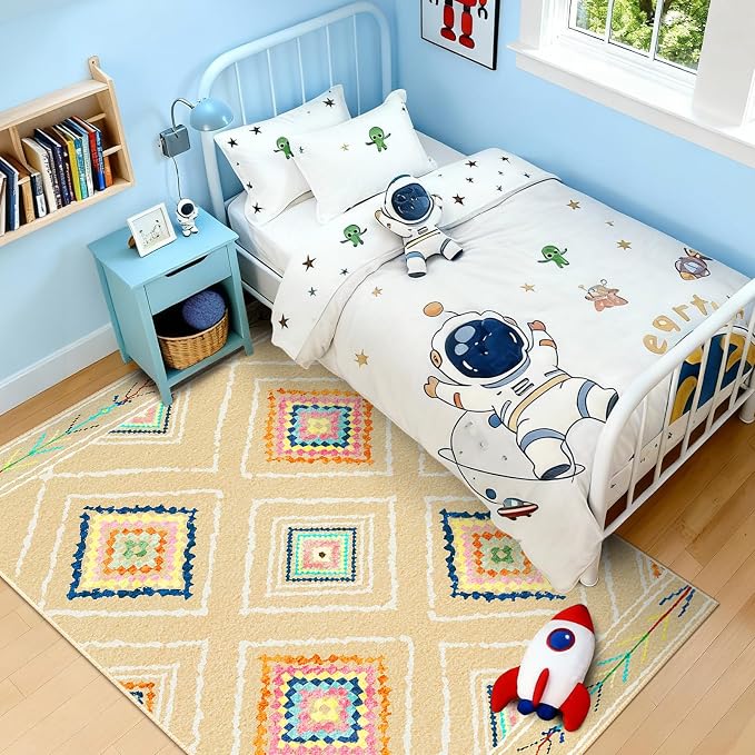 Area Rug 8x10 Rug Machine Washable Non-Slip Low Pile Print Pattern Western Rug for Living Room Bedroom Entryway Tribal Series -Cream/Beige | Soft Western No Slip Low Pile Print Foldable Indoor for Kitchen Dining Room