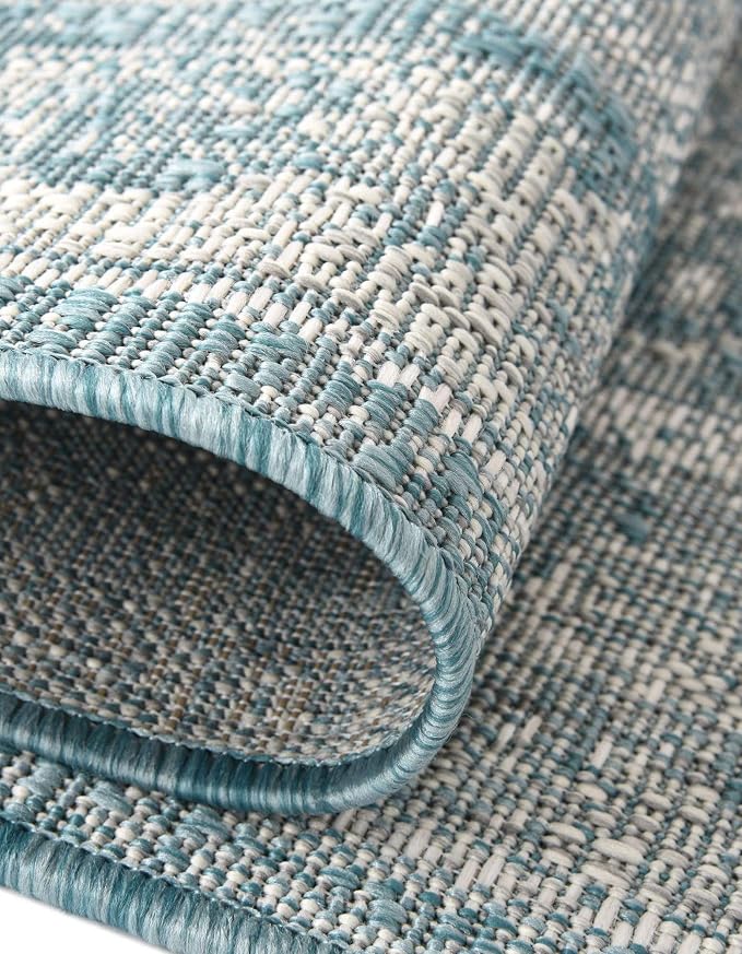 Unique Loom Outdoor Traditional Collection Area Rug - Valeria (13' Round Aqua/Ivory)