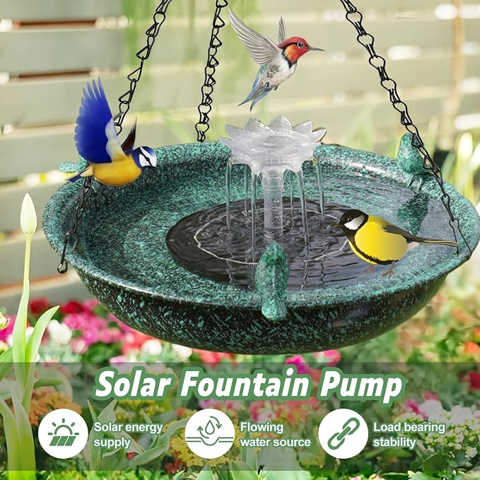 Hanging Bird Bath with Fountain,Metal Hanging Bird Bath for Outside,Outdoor Bird Bath Bowl for Garden Patio Decor