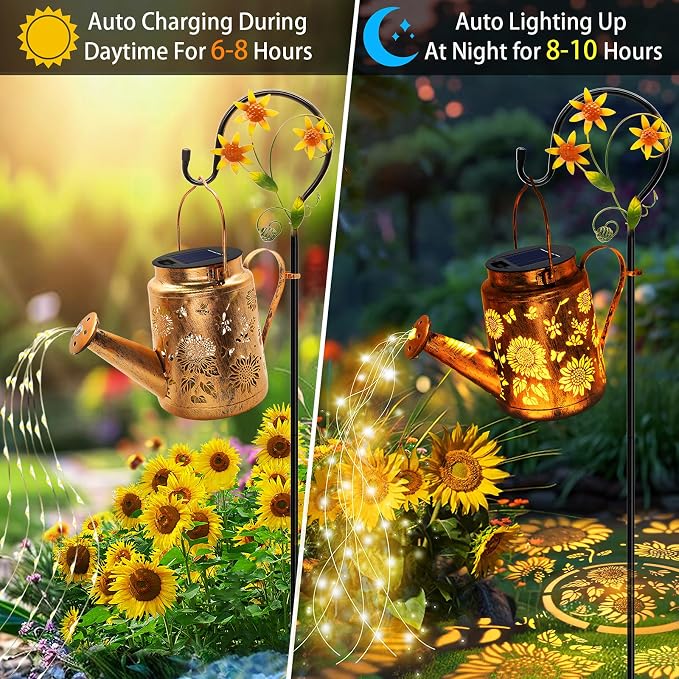 Solar Watering Can with Lights, Birthday Gifts for Mom Women Mother's Day, Outdoor Garden Decor Sunflower Solar Garden Lights for Outdoor Pathway Yard Lawn Patio, Waterproof Gardening Decorations