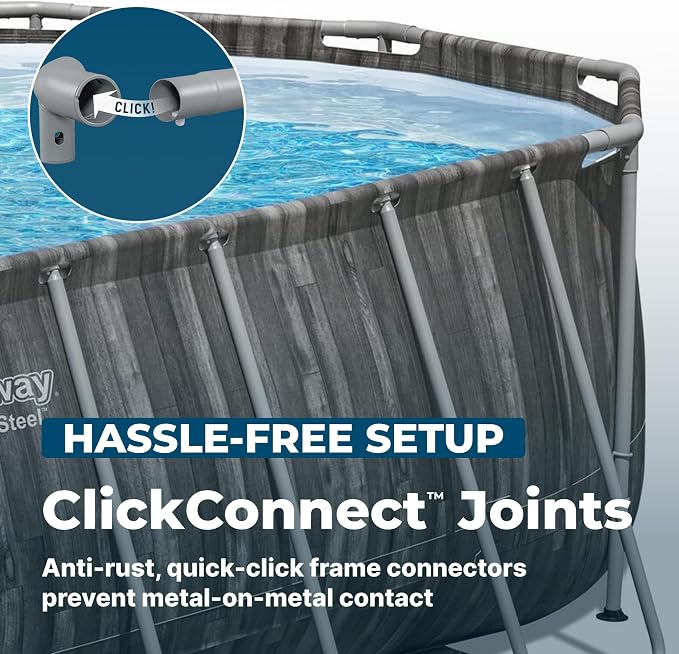 Bestway Power Steel 20’ x 12’ x 48” Above Ground Pool, Oval Metal Frame Outdoor Swimming Pool Set with Filter Pump, Ladder, and Cover | Durable Oval Metal Frame Outdoor Backyard Pool - Ladder, Cover, and Type III Filter Cartridge Included, Wood Print