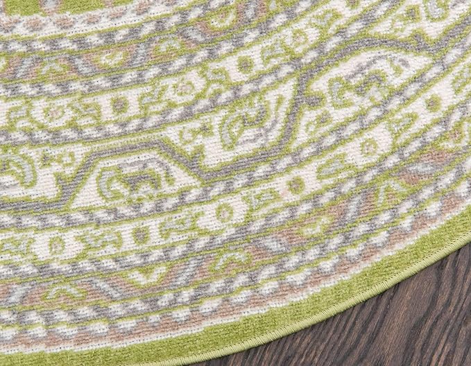 Unique Loom Williamsburg Collection Traditional Border with Dotted Center Area Rug, Round 8' 0" x 8' 0", Green/Beige