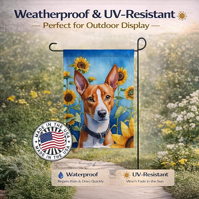 Caroline's Treasures DAC6016GF Basenji in Sunflowers Garden Flag Mailbox Flag Decorative Yard Flag Banner Outside Patio Artwork Yard Flower Beds, Garden Size, Multicolor