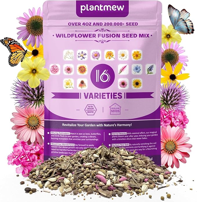 200,000+ Wildflower Seeds [4oz] 16 Variety Perennial Mix - Heirloom Seeds for Pollinator Gardens | Attracts Bees/Birds/Butterflies | High Germination Rate for Indoor & Outdoor