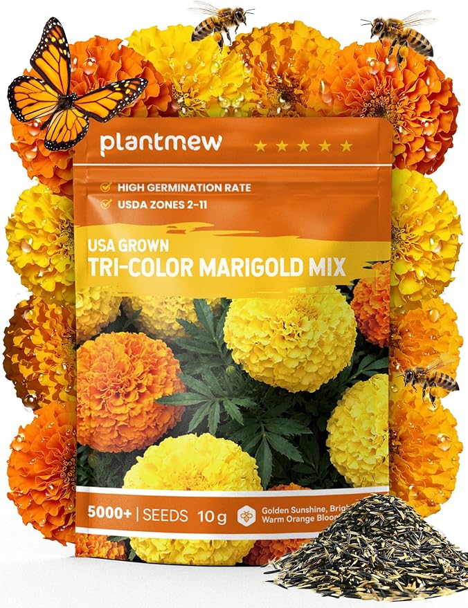 French Marigold Seeds - Heirloom Petite Tri-Color Mix - Vibrant Yellow/Orange Blooms - 5000+ Seeds for Outdoor Planting (Borders/Beds/Containers) - Quick Blooming, Companion Plant, Easy Grow