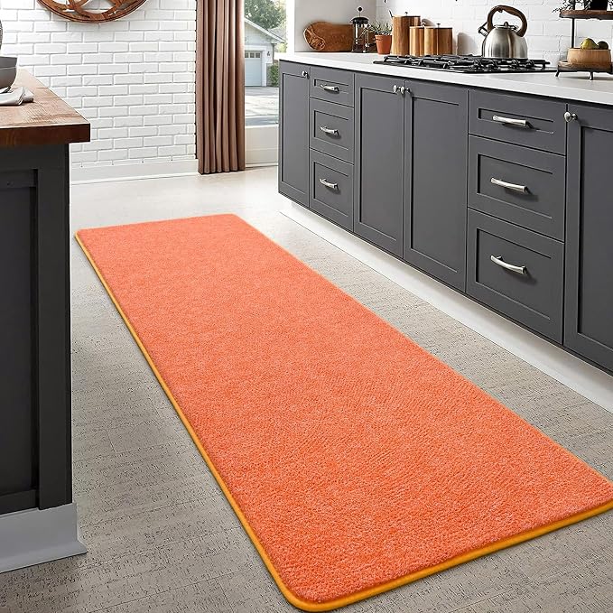 Keeko 2x8 Area Rugs for Living Room,Soft Washable Memory Foam Bedroom Rug | Indoor Throw Rug Low Pile Minimalist Non Slip Carpet for Kids Nursery Classroom Dorm Room Home Decor Orange and White