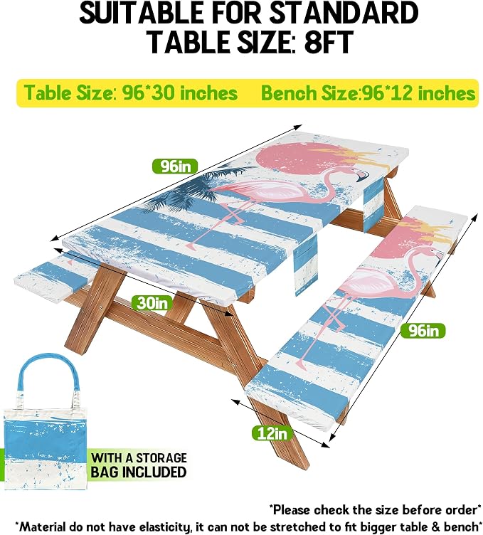 Picnic Table Cover with Bench Covers Table Cloth Tablecover Camping Essentials Camp Must Haves Camper Gear Outdoor Accessories River Water Motorhome Trailer Tent Rv Car Travel Activities Set Accessary