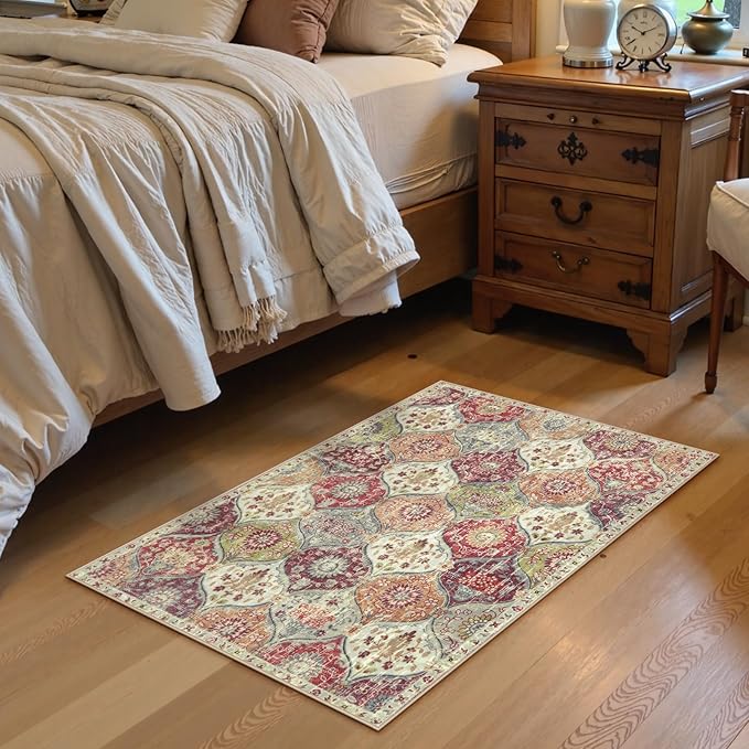 Lahome Washable Entryway Rug, 2x4 Kitchen Rugs for Entryway Bathroom | Non-Slip Indoor Door Mat Ultra-Thin, Small Oriental Throw Carpet for Bedroom Entry, Orange Terracotta
