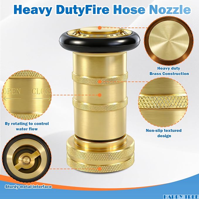 Happy Tree 1" NH/NST Fire Hose Nozzle 100 psi 36 gpm Brass Fire Equipment Heavy Duty Industrial Jet Fog Spray Nozzle