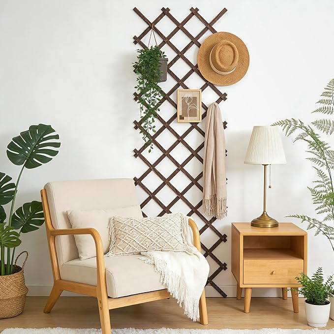 Expandable Wooden Lattice Panels Outdoor Garden Fence Trellis for Climbing Plants Roses Vines Cucumbers Weather Resistant Decorative Wood Privacy Fence (2, 38''x 89'')