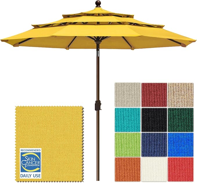 EliteShade USA 10-Year-Non-Fading 10ft 3-Tier Market Patio Umbrella, Commercial Grade Outdoor Table Umbrella with Crank Open, Windproof & UPF 50+ UV Protection, Heavy Duty Ventilation for Garden, Deck, Pool, Backyard, Beach & Bistro, Sunflower Yellow