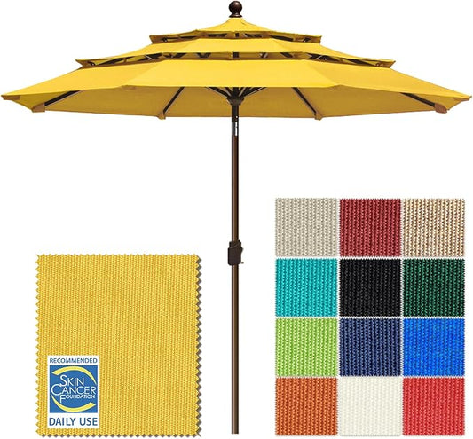 EliteShade USA 10-Year-Non-Fading 10ft 3-Tier Market Patio Umbrella, Commercial Grade Outdoor Table Umbrella with Crank Open, Windproof & UPF 50+ UV Protection, Heavy Duty Ventilation for Garden, Deck, Pool, Backyard, Beach & Bistro, Sunflower Yellow