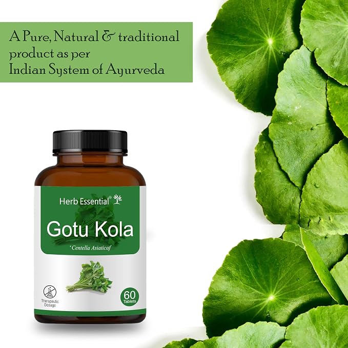 Herb Essential Organic Gotu Kola (Centella Asiaticaf) 500mg, Vegetarian 60 Tablets, Gluten Free Supplement with No Added Colors, Flavors and Preservatives