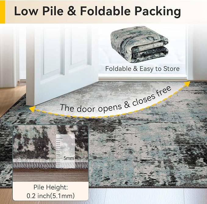 RELEANY Washable Square 8'x8' Area Rug for Living Room Teal Black | Carpet for Bedroom, Kitchen, Office, Hallway and Entryway, Printed Pattern, Non‑Slip, Soft, Stain‑Resistant, Easy to Clean