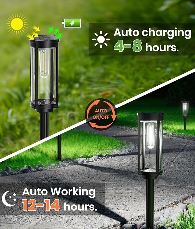 NEWMESSI 12 Pack Solar Pathway Lights Outdoor,Super Brightness IP65 Waterproof Auto On/Off Solar Path Lights, Garden Solar Powered Landscape Lighting for Outside Yard Garden Driveway Walkway Decor