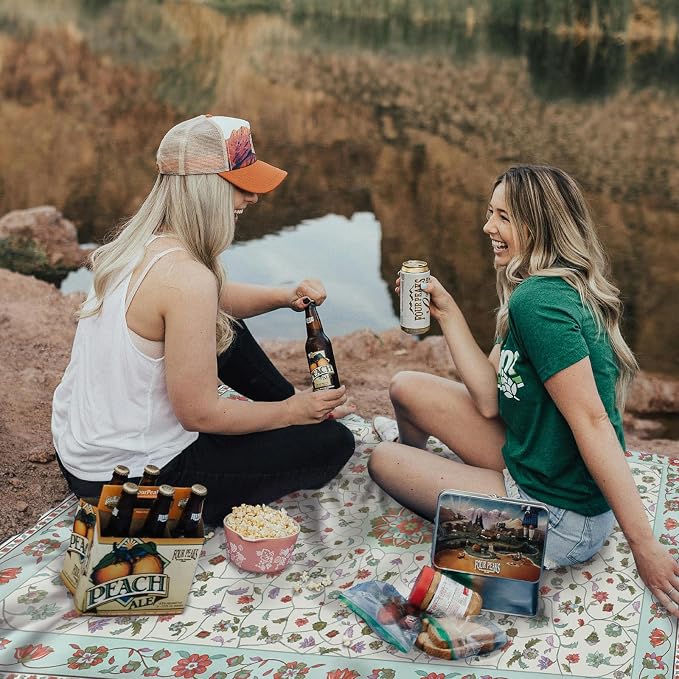 Picnic Blankets Extra Large Waterproof, 80"x 60" Boho Floral Beach Mat with Corner Pockets Windproof Sandproof Foldable Portable 3-Layer Mat for Wet Grass,Parks,Music Festival,Camping,Concerts