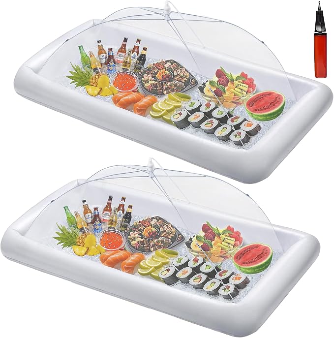 HBlife Inflatable Serving Bar with Jumbo Mesh Food Cover, Party Supplies for Picnics BBQ Gathering, 2 Inflatable Cooler, 2 Large Food Tents Food Covers for Outside