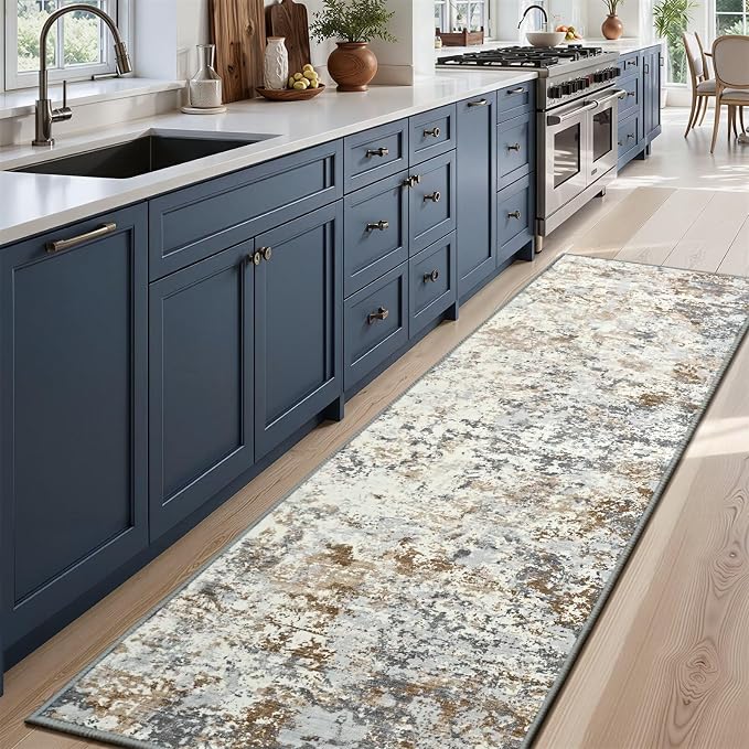 Toneed Washable 2x6 Non-Slip Abstract Runner Rug for Hallway Kitchen | Soft Modern Low Pile Area Rugs for Bedroom Laundry Living room,Indoor Carpet for Bedside Home Decor, Brown