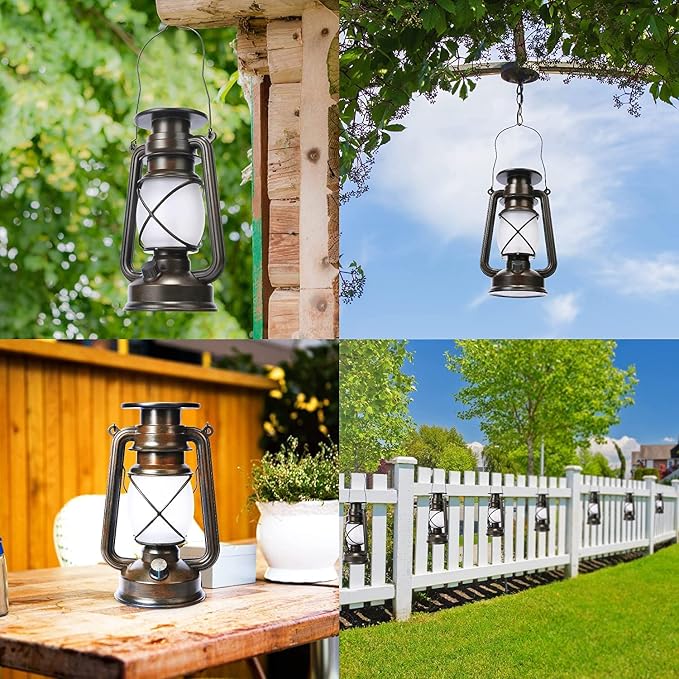 Toodour Solar Lantern Outdoor Lights, 2 Pack Bronze Vintage LED Lantern with 2 Modes, Waterproof Hanging Solar Lights for Camping Patio Garden Yard Outdoor Decorations