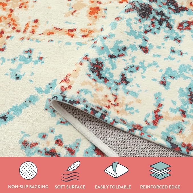 Lahome Reine Boho Rugs for Living Room 8x10, Washable Bedroom Area Rug Soft Low Pile Dining Room Rugs for Under Table,Vintage Non Slip Indoor Floor Carpet for Playroom Office (8x10 Orange)