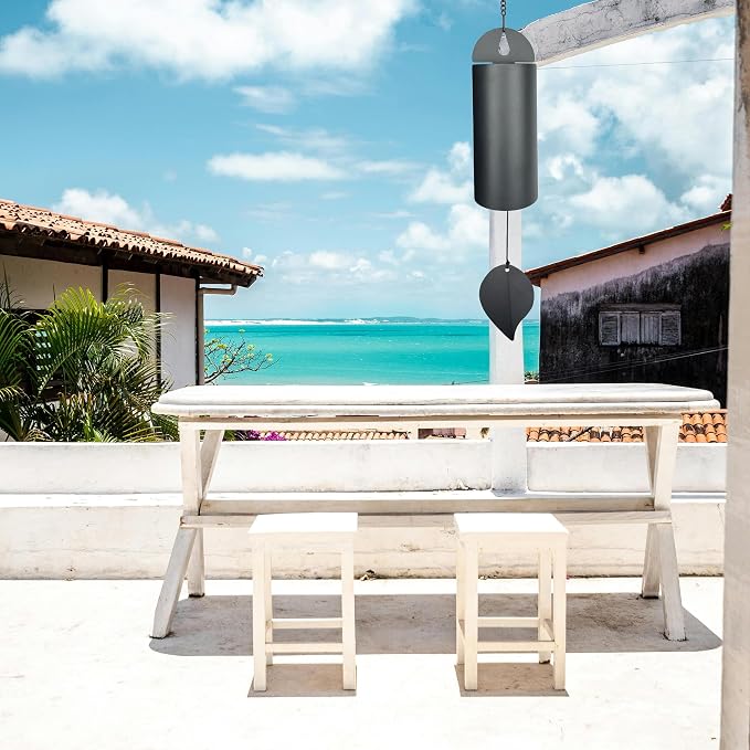 Unique Serenity Bell with Deep Resonance - Large Deep Tone Wind Chimes for Outside - Memorial Wind Chime for Outdoors - Amazing Grace Wind Bells with Mute Mode - Handcrafted Steel Wind Chimes - Black