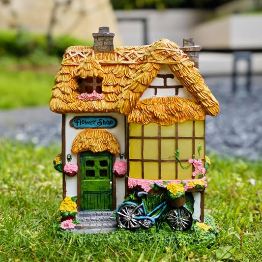 Prospect Thatched Cottage, Solar Statue Lights Mushroom Fairy House, Garden House Statues, Outdoor Memorial Ornaments Waterproof Decoration for Outside Patio Yard Lawn Decor
