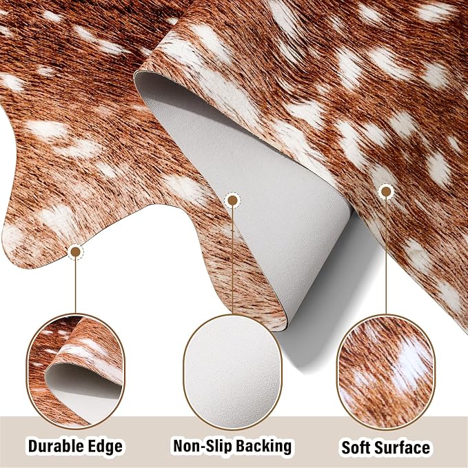 AROGAN Premium Deer Print Rug, Faux Animal Hide Rugs, Non-Slip 6.2x5.2 Ft | Machine Washable Animal Print Hide Leopard Skin Area Rug for Bedroom Living Room Home Decor Pet Friendly