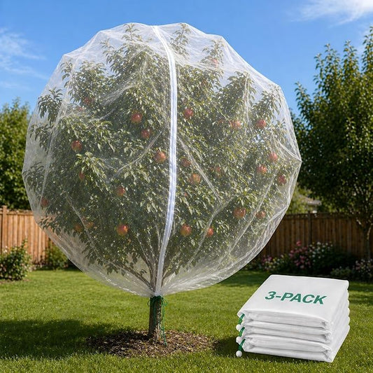 3 Pack 10 x 10 ft Large Fruit Tree Netting Covers with Zipper & Drawstring, Extra Fine Mesh Garden Netting for Blueberry Peach Apple Trees, Protects Fruit from Birds, Squirrels, Deer, Cicadas, Beetles