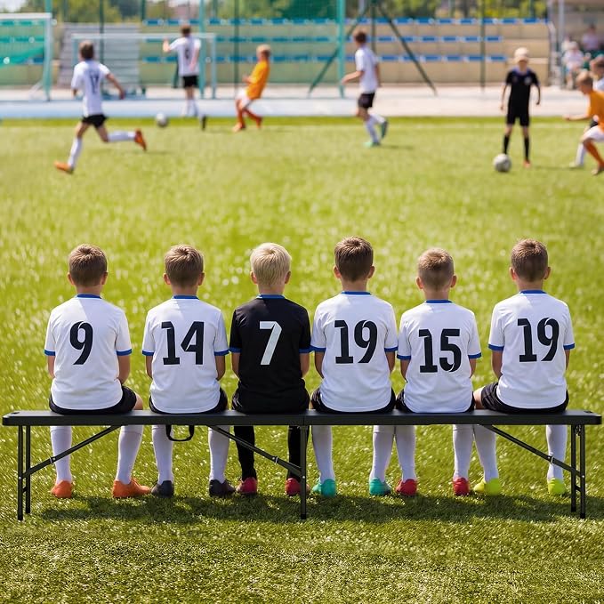 VINGLI 8 feet Plastic Folding Bench,Portable in/Outdoor Picnic Party Camping Dining Seat, Garden Soccer Multipurpose Entertaining Activities, Smooth HDPE Tabletop (1, Black, 8ft)