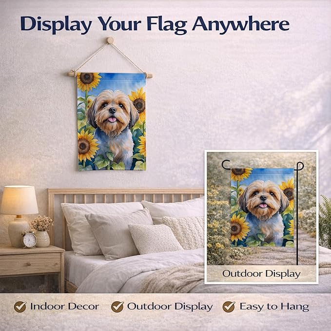 Caroline's Treasures DAC6116GF Lhasa Apso in Sunflowers Garden Flag Mailbox Flag Decorative Yard Flag Banner Outside Patio Artwork Yard Flower Beds, Garden Size, Multicolor