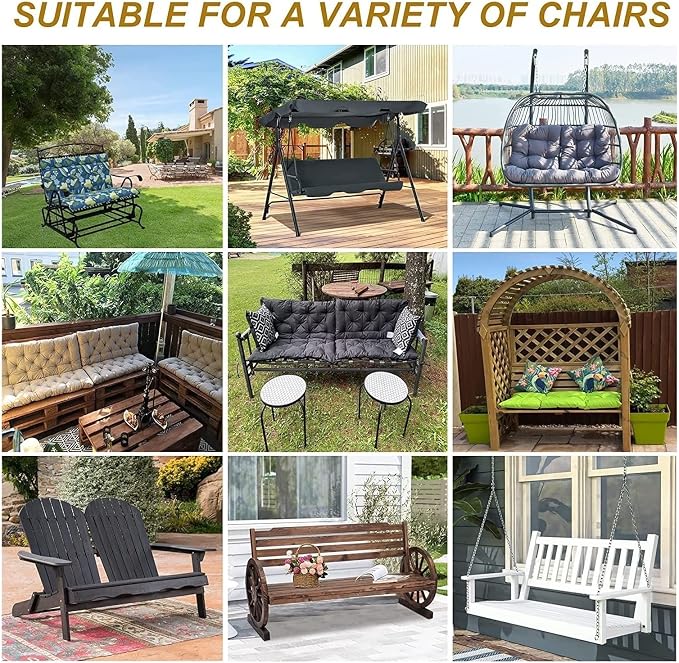 Swing Cushion Replacement Outdoor Porch Waterproof Bench Cushion 2-3 Seater Washable Bench Replacement Cushions for Outdoor Patio Porch Swing Cushions