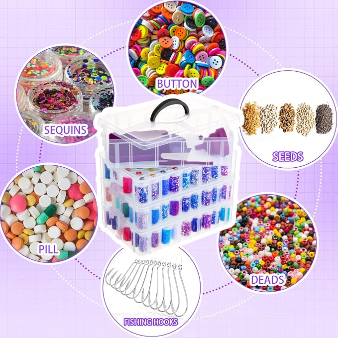 Willinglong 4 Tier Diamond Storage Containers with 156 Grids Diamond Art Storage Bead Organizer Accessories DIY Jewelry Craft (Purple)