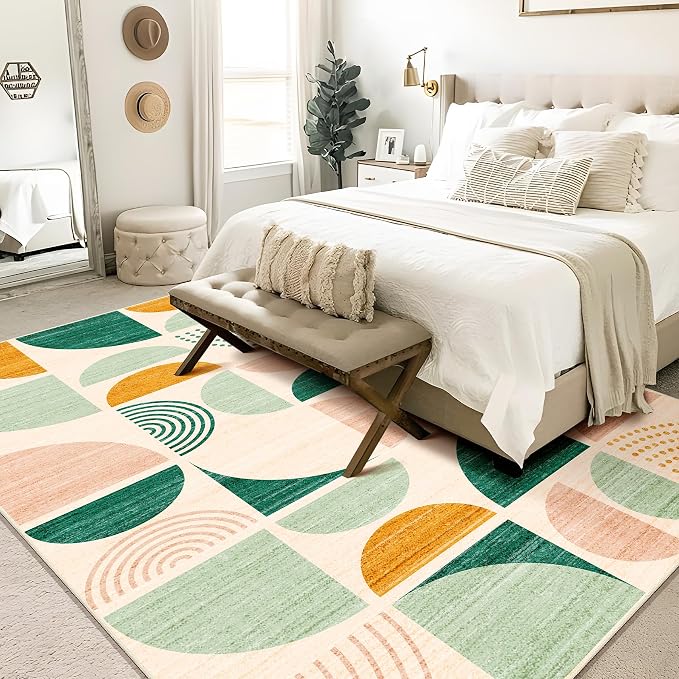 Green Rug Boho Washable,6x9 Area Rugs Non Slip Modern Abstract Large | Throw Carpet for Living Room Bedroom Dining Room Soft Low Pile Floor Indoor Bohemian Sage Green