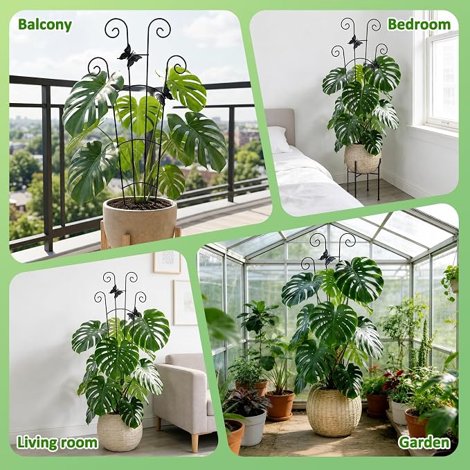 Monstera Plant Support - 4-Pack of 32.6" Tall Plant Trellis Stakes for Large Indoor Vines | Adjustable Dual Pole Frame for Monstera Deliciosa & Potted Plants