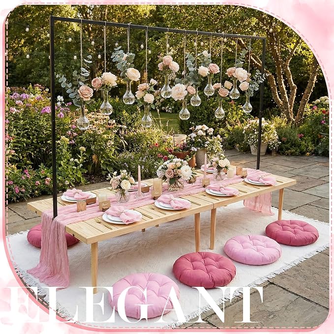 Beeveer 118" x 71" Extra Large Outdoor Picnic Blanket with Pink Table Runner 8 Napkins and 8 Pink Floor Pillows Cushions for Picnic Party Camping Wedding Bachelorette Birthday Baby Shower Decor