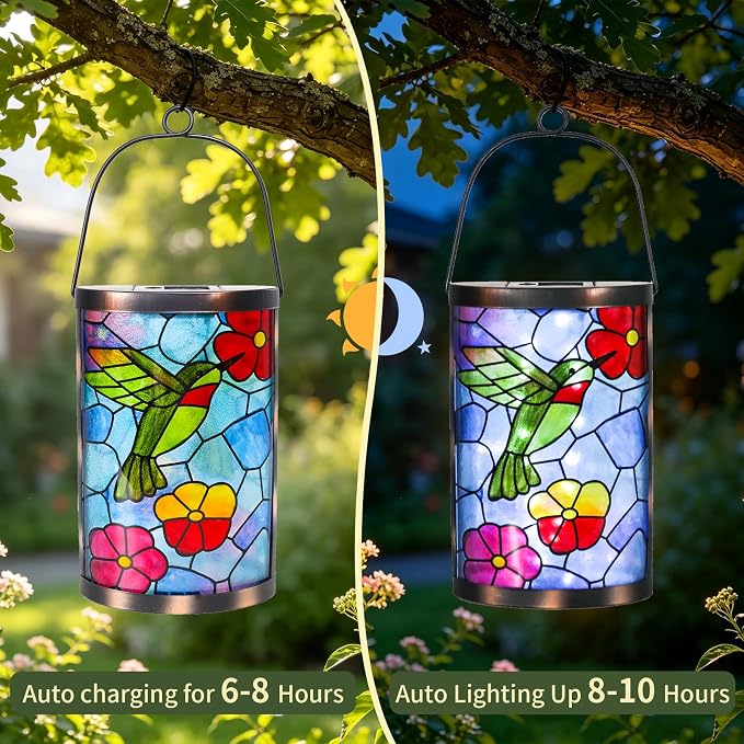 Hanging Solar Lantern Outdoor Decorative Waterproof LED Solar Hummingbird Lights Tabletop Lamp for Outdoor Patio Garden