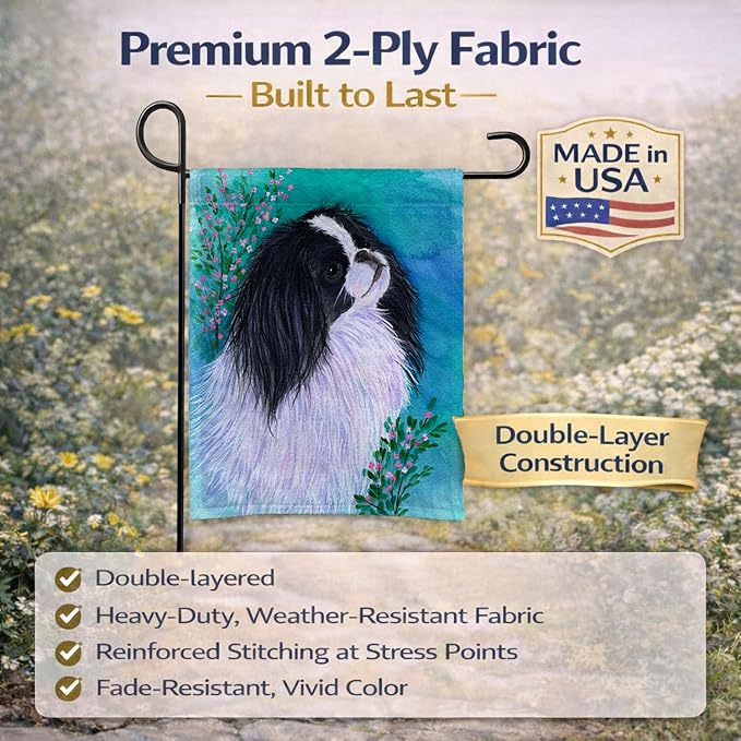 Caroline's Treasures SS8134GF Japanese Chin Garden Flag Mailbox Flag Decorative Yard Flag Banner Outside Patio Artwork Yard Flower Beds, Garden Size, Multicolor