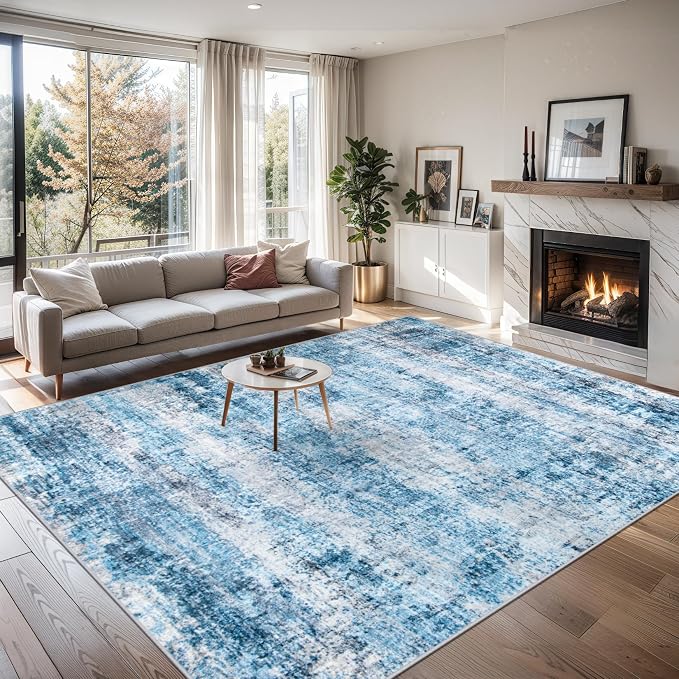 PLHXFR Area Rug Living Room: 5x7 Modern Abstract Washable Carpet Blue | For Bedroom Dining Room Farmhouse Nursery Home,Machine washable,Non Slip,Large Soft Neutral,Stain Resistant, Indoor Floor