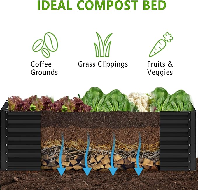 2PCS 8x4x1FT Galvanized Raised Garden Bed,Planter Raised Beds-Metal Garden Box,Large Plant for Outdoor Planting, Vegetables Bed，Flower,herb-Black 0.8mm