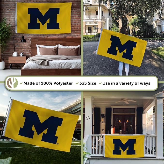 Desert Cactus University of Michigan Flag - 3 x 5 Feet UM Wolverines Banner, Indoor/Outdoor Durable Fabric Display(Design 2)