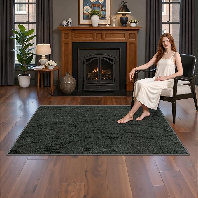 Valenrug 4x6 Area Rug, High-Low Pile Black Washable Rug for Bedroom Black | Soft Fluffy Textured Design, Non Slip & Lighweight, Folable, Stain Resistant Floor Carpet Rug for Living Room,Kitchen, Office