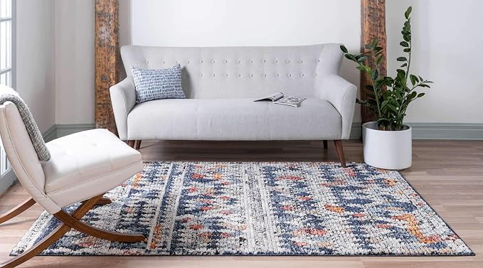 Unique Loom Morocco Collection Abstract Border, Diamond, Bohemian Area Rug (5' 0 x 8' 0 Rectangular, Multi/Blue)