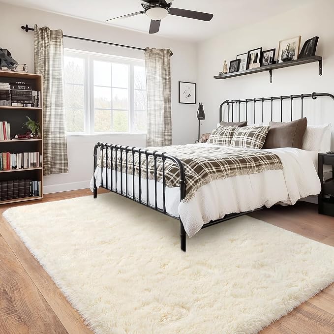 8x10 Area Rugs for Living Room, Large Ultra Fluffy Fuzzy Shag Cream Rug for Bedroom, Modern Plush Soft High Pile Upgrade Non-Slip Carpet for Kids Girls and Boys, Dorms, Home Decor Aesthetic