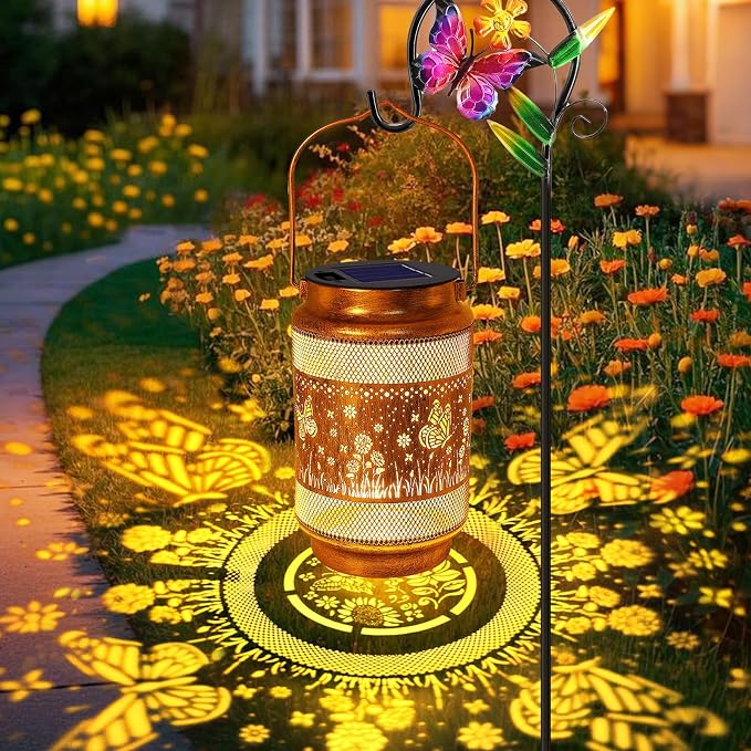 Butterfly Solar Lanterns Outdoor Waterproof with Shepherd Hook, Gifts for Birthday Women Mom Grandma, Metal Solar Hanging Lights Garden Decor for Outside Yard Patio Pathway Backyard Porch