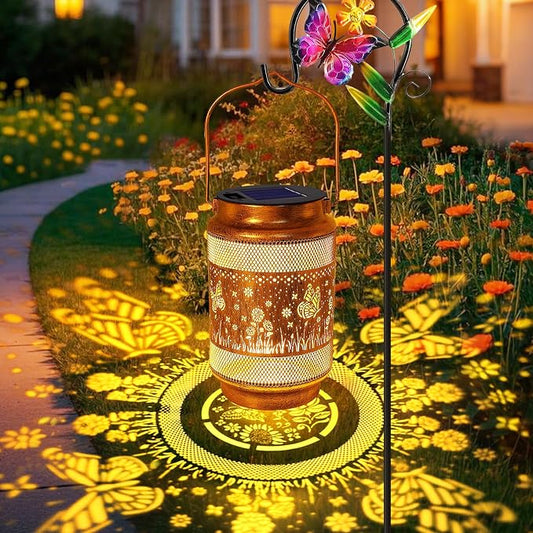 Butterfly Solar Lanterns Outdoor Waterproof with Shepherd Hook, Gifts for Birthday Women Mom Grandma, Metal Solar Hanging Lights Garden Decor for Outside Yard Patio Pathway Backyard Porch