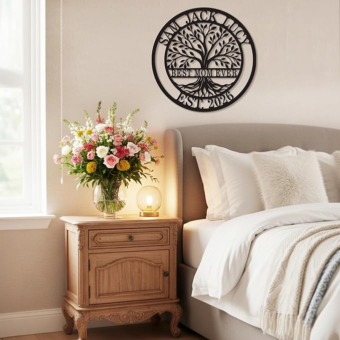 Personalized Tree of Life Metal Sign for Mom, Custom Family Name Wall Art with Established Year, Best Mom Ever Decor, Mother’s Day Gift for Mom Grandma, Farmhouse Outdoor Porch Wall Decor