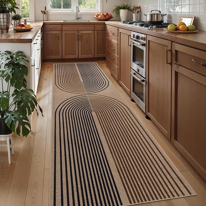 Tangsoo Rainbow Easy Jute Rug 2.6x10 Washable Runner Rug for Hallways,Non-Slip Thin Dark Brown Outdoor Rug,Modern Farmhouse Carpet for Porch Laundry Bedroom Living Room Entryway