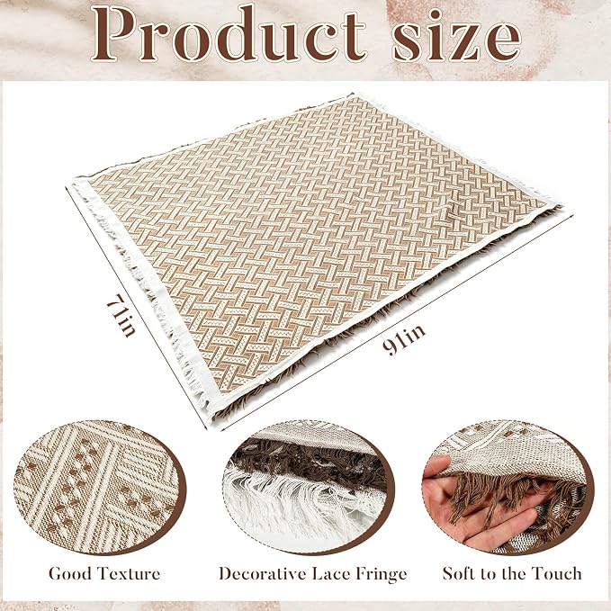 91'' x 71''Extra Large Outdoor Boho Picnic Blanket,Woven Cotton Yarn Blanket with Fringe for Boho Decor Camping Lawn Wedding Photoshoot Beach Park Grass (Brown)