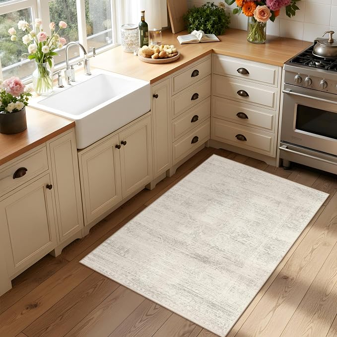 Latte&Fog Washable 2x3 Entryway Rug Vintage Ivory Area Rugs Non Slip | Low Pile Non Slip Soft Throw Rug Doormat for Entrance Bathroom Laundry Bedroom Nursery Playroom Hallyway Dorm Decor Office