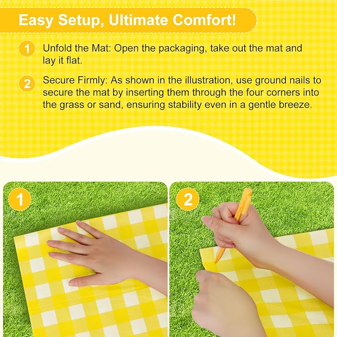 4 Pcs Disposable Outdoor Picnic Blankets 70.9''x70.9'' Portable Pocket Blanket Foldable Waterproof Picnic Mats Sandproof Beach Blanket with Ground Spikes for Beach Travel Hiking Camping